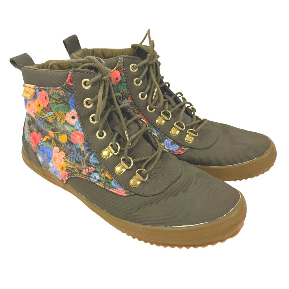 Keds Scout Boots Floral Olive Green Lace Up Hiking Style Womens 7